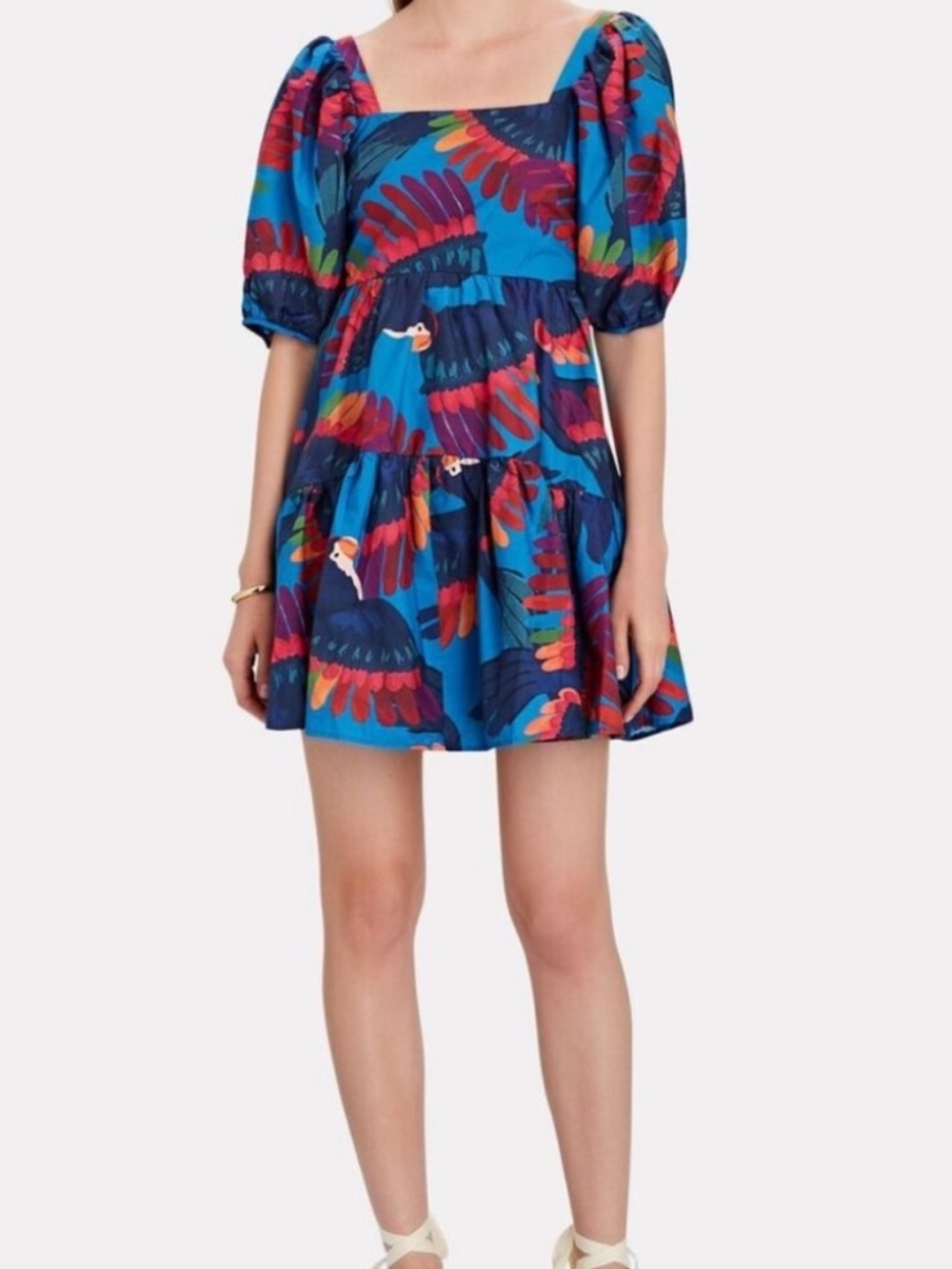 EUC Farm Rio Macaw Rainbow Mini Dress